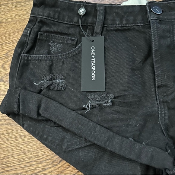 One Teaspoon Jet Black Jean Denim Bandits Shorts 27 rolled up hem sexy festival - Picture 3 of 6